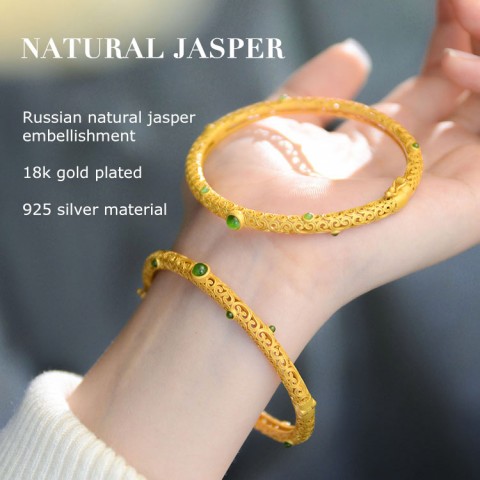 Openwork Jade Inlaid Gold Plated Bracelet