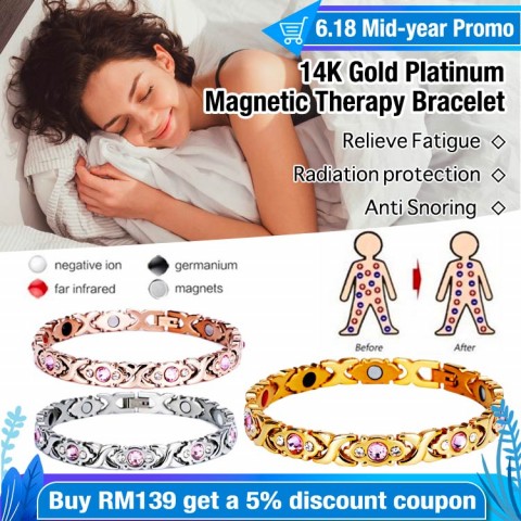 Fashion 14K Gold Platinum Pink Diamond Magnetic Therapy Bracelet