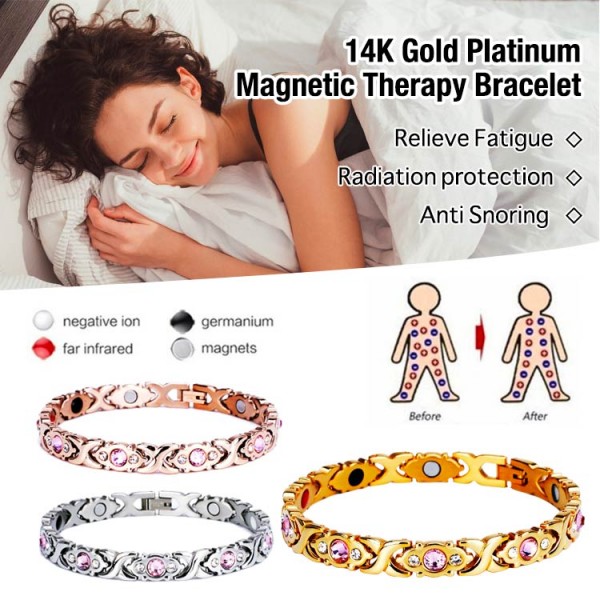 Fashion 14K Gold Platinum Pink Diamond Magnetic Therapy Bracelet