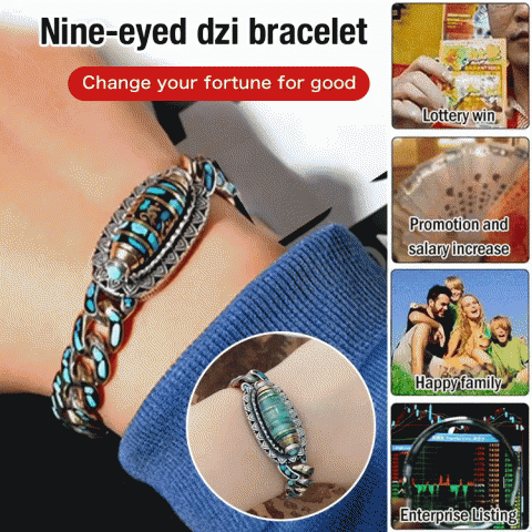 Turquoise six-character mantra nine-eyed dzi bead bracelet 