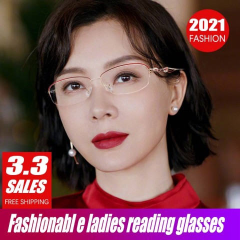 2021 eye protection half frame crystal reading glasses