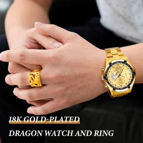 18K Gold-plated Dragon Watch and Ring