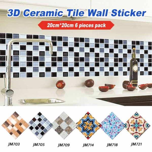 3D Ceramic Tile Wall Sticker-One pack with 6pcs. 