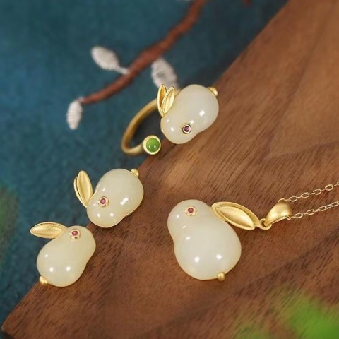 Rabbit and Tian jade lucky jewelry set-1