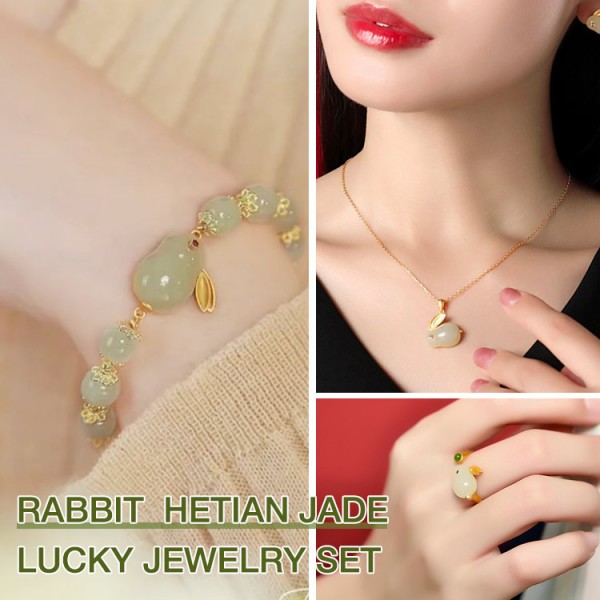 Rabbit and Tian jade lucky jewelry set..