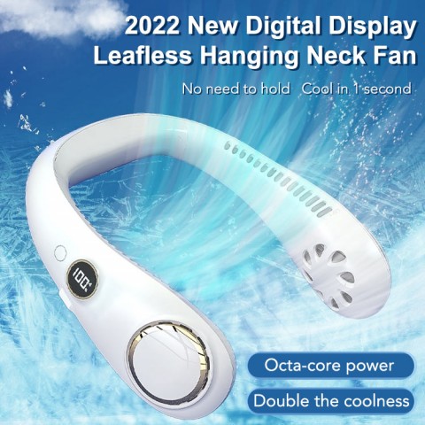 2022 New Digital Display Leafless Hanging Neck Fan